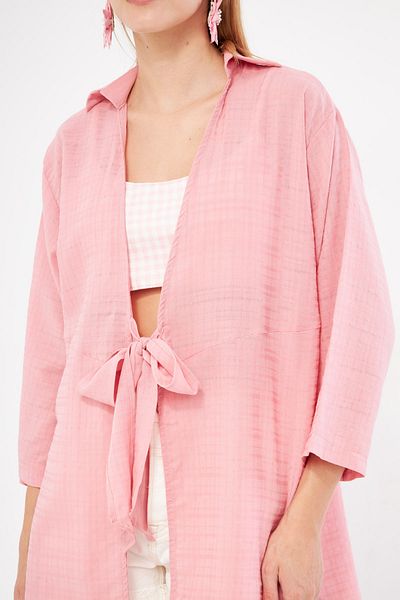 armonika Cămașă kimono cu dungi de culoare pulbere - cu cravată în față, femei, ARM-24Y 001101