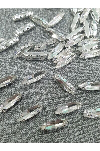 CRYSTALSHOP 4*15mm Mekik Kristal Dikme Kasalı Cam Taş (50 Adet)