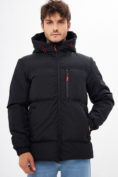 North River Men's Black Thick Lined Hooded Windproof Plus Size Inflatable Winter Coats