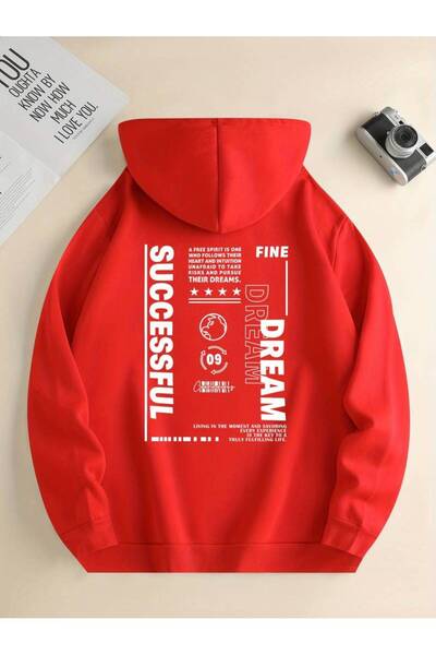 NoVibe Unisex Dream Successful Printed Oversize φούτερ με κουκούλα - 3 κλωστές 100% βαμβακερό χειμερινό φούτερ