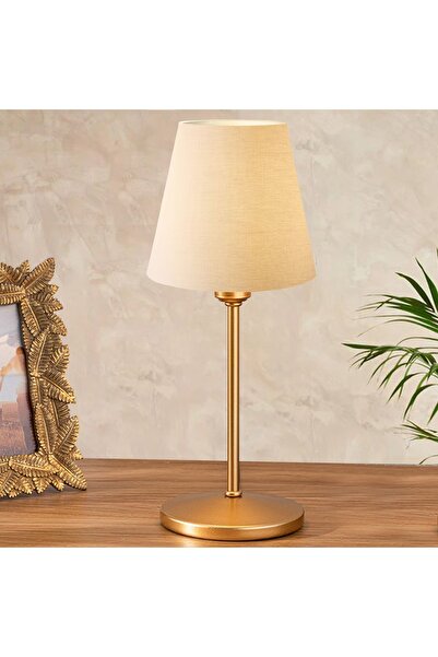 HOMİNG Gold Cream Fabric Headboard Gold Body Lampshade