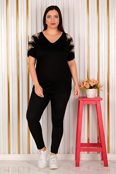 Esina Γυναικεία μπλούζα βισκόζης με ανοιχτό τους ώμους και κεντημένη πούλιες