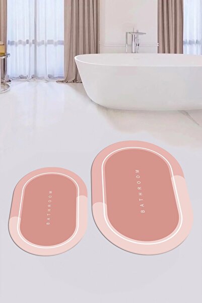 EY HOME Ψηφιακό τυπωμένο πλενόμενο σετ τουαλέτας με γραπτό οβάλ χαλάκι μπάνιου, OKLZT-1-PINK,