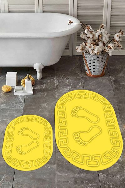 EY HOME Set de scaune de toaletă pentru baie, ovală, cu model de amprentă, lavabil digital, OKLZT-18-YELLOW,