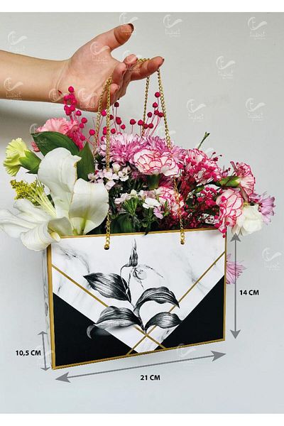 t tuğset etiket Chain Flower Carry Bag - Μπουκέτο λουλουδιών από χαρτόνι Σοκολατένιο τριαντάφυλλο Κουτί δώρου Τσάντα με μοτίβο 2 τμχ -
