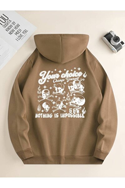 NoVibe Unisex "Nothing Is Impossible" Χειμερινό φούτερ με στάμπα μεγάλου μεγέ...