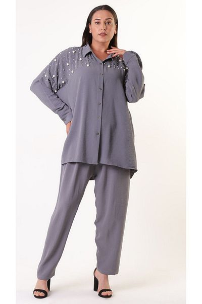 Seçkin Büyük Beden LARGE SIZE CUSTOM AEROBIN FABRIC OVERSIZE SHIRT