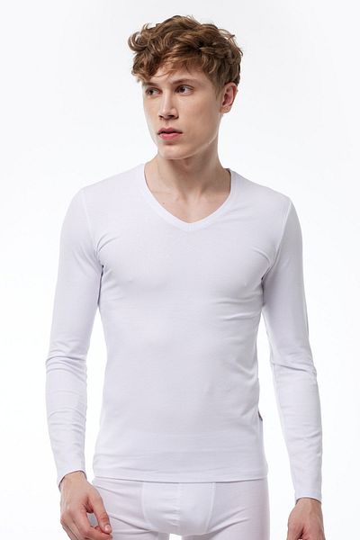 Malabadi Ανδρικό λευκό μακρυμάνικο Lycra Modal Body 059 με λαιμόκοψη V