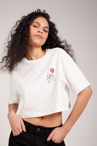 AC&Co / Altınyıldız Classics Oversize γυναικείο μπλουζάκι Crop - 100% βαμβάκι, εμπριμέ, λαιμόκοψη