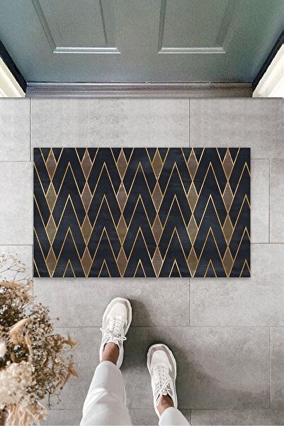 Silkcoat Home 1Black-Gold Door Mat Zigzag Pattern Ps906