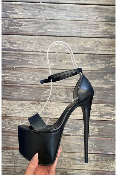 Afilli Black Single Strap Thin High HeelPlatformSandals - Thick Sole