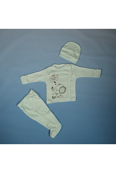 soft wing طقم أطفال باللون الفيروزي من 0 إلى 3 أشهر بتفاصيل فيل