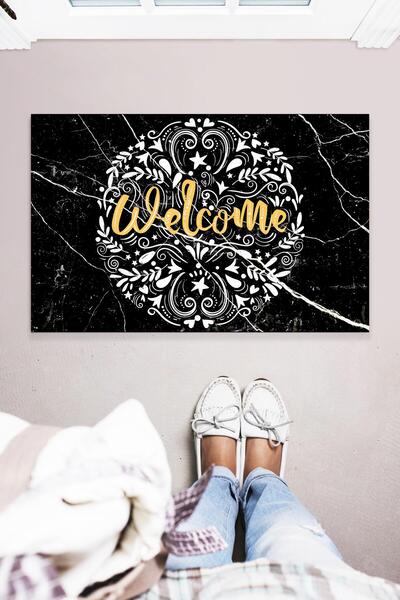 Buket Home سجادة باب أمامية للديكور الداخلي والخارجي متعددة الأغراض من الجرانيت الأسود مقاس 45 × 70