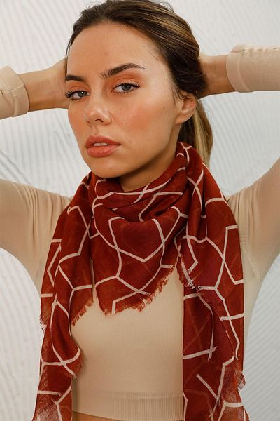 Modex Brick Color Geometric Patterned Scarf