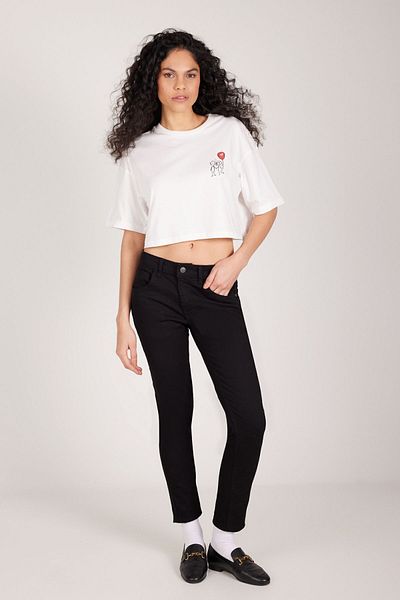 AC&Co / Altınyıldız Classics Oversize γυναικείο μπλουζάκι Crop - 100% βαμβάκι, εμπριμέ, λαιμόκοψη