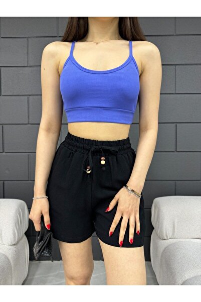 BİKELİFE Plátěné dámské šortky - elastický pas a šněrování