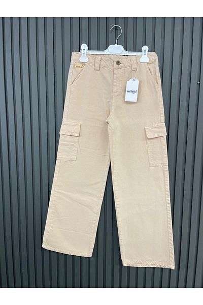 Serbend OV-7100 Girls 9-12 Years Raw Jeans Pocket Trousers