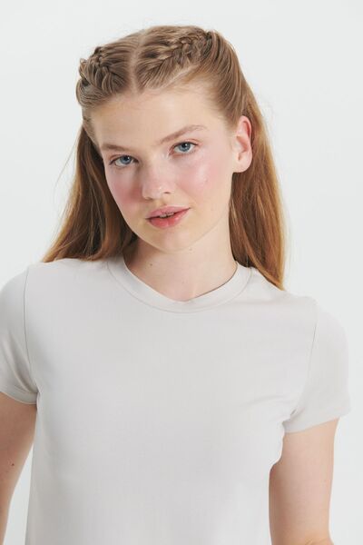 AC&Co / Altınyıldız Classics Flexible Slim Fit Crew Neck Βαμβακερό Γυναικείο T-Shirt - Πέτρα