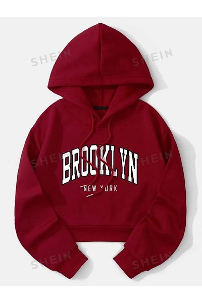 Keywest Hanorac crop cu glugă supradimensionat pentru copii cu imprimeu Brooklyn