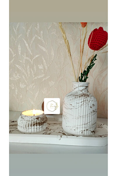 stone powder decorative مزهرية إسكندنافية - حامل شموع بيضاوي مزخرف