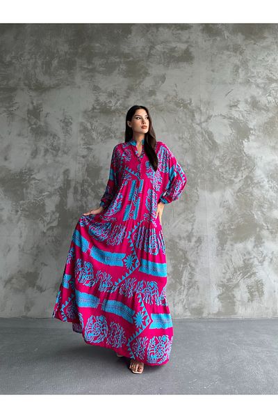 ZF BUTİK Long Patterned Hijab Shirt Dress