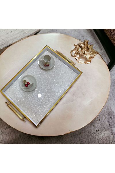 Doremcy Glitter Stone Tray, Silvery Luxury Tea Tray, Presentation Tray Glitter Tray