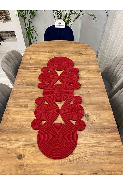 ModaCardin Bohemian Style Jute and Straw Decorative Tablecloth - Spiral Model, Runner 40x110 CM, Coffee Table Cloth