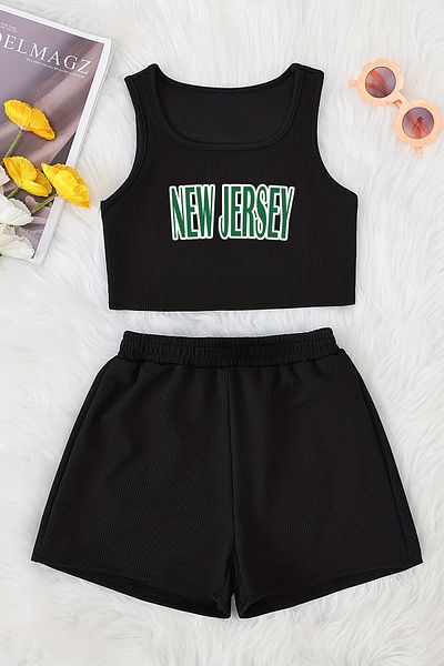MYADA New Jersey Printed Crop Shorts and Top Suit Set