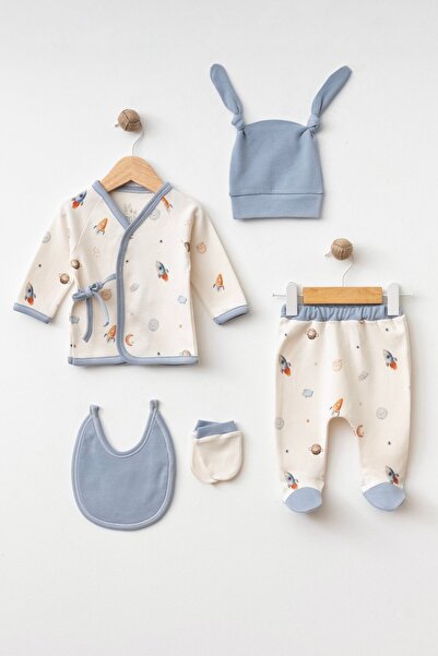 BABYLİM Erkek Bebek Hastane Çıkışı Uzay Baskılı Yandan Bağlamalı %100 Pamuk 5...