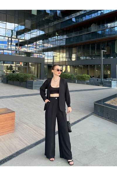 OUZ Fashion طقم كيمونو وبنطلون نسائي مبطن من قماش باميلا