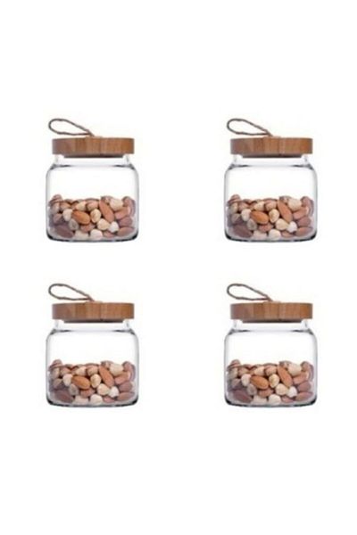 Paşabahçe Woody Bamboo Jar - With Lid, 575 Cc, 4 Pieces, 43573 Fma01876