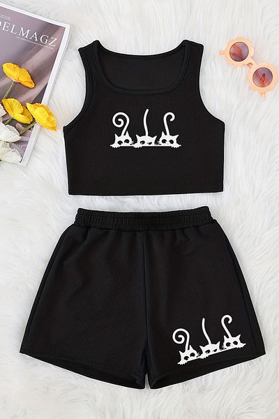 MYADA Special Design - Cotton Printed Crop Shorts Set