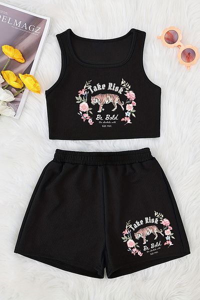 MYADA New Season Printed Crop Shorts and Top Set
