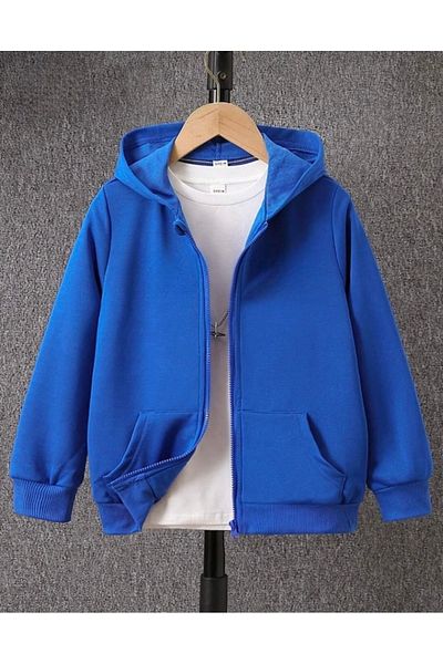 DEZZİİ Φούτερ Saks Blue Hooded με φερμουάρ