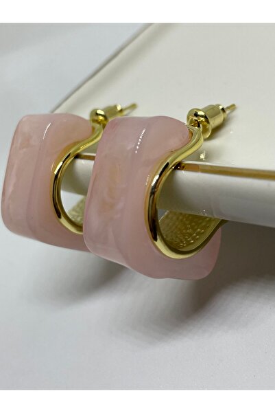Poison Accessories Sedef taşlı geometrik model pembe çelik küpe