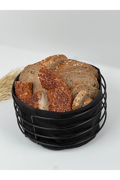 Tinsmith Black Stainless Round Bread Basket - Multi-Purpose, Fabric
