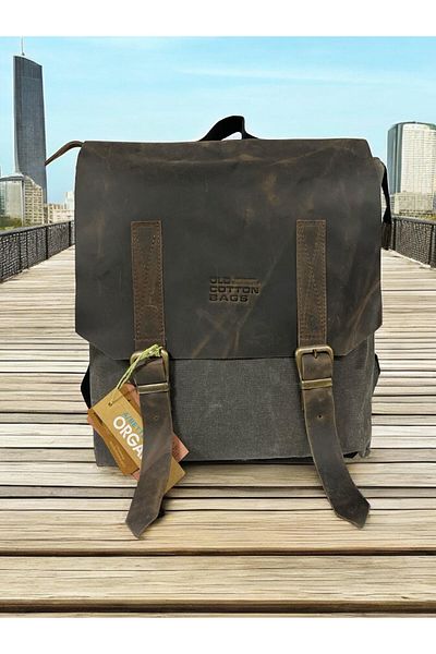 Old Cotton Unisex Vintage Canvas Backpack - Waterproof, Laptop Compartment, for Trip and Camping 29x35cm