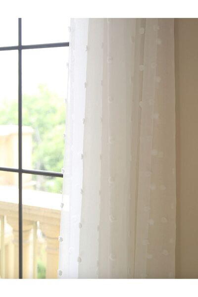 Boutique Curtain Льняні рустикальні тюлеві штори в горошок - Прямі без складок, з підкладкою