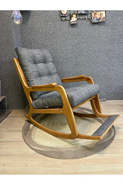 Asedia Kontes Naturel Keten Gri Dolgu Minderli Sallanan Sandalye Dinlenme Kol...