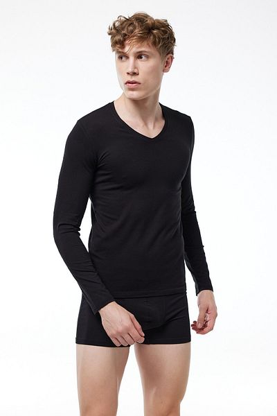 Malabadi Ανδρικό μαύρο μακρυμάνικο Lycra Modal Body 059 με λαιμόκοψη V