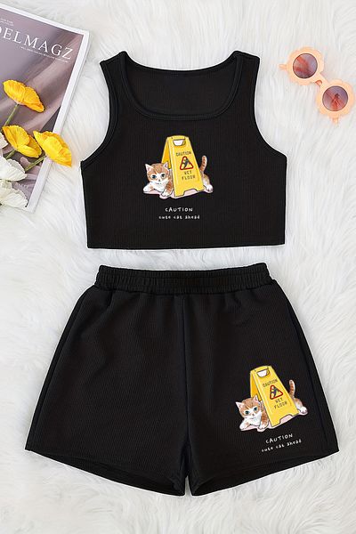 MYADA New Season Printed Crop Shorts and Top Set