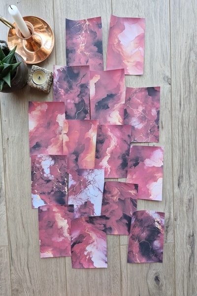 Mona Craftist طقم ورق سكرابوك أحمر مكون من 15 قطعة - مجلة رصاصة، رخام دخاني