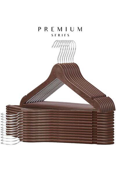 FULLTREND 30 Adet Kahverengi Ahşap Desenli Özel Seri Plastik Askı Kıyafet Elb...