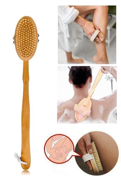 Carat Home Natural Scrub - Bath Back Scrub with Soft Brush and Long Detachable Handle