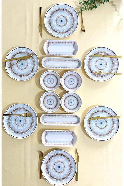 VENÜS HOME DECORATION Blue Eyes Breakfast Set for 6 People - 14 Pieces