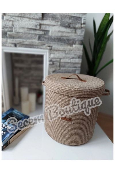 Secem Boutique Handmade Basket, Organizer Basket, Basket with Lid, Living Room Decor, Wicker Basket, Jute Basket