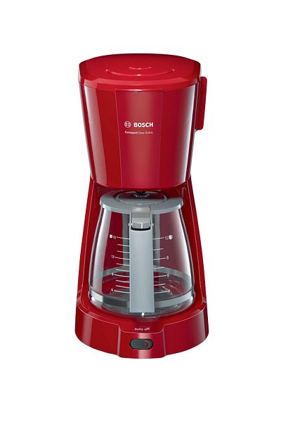 Bosch Coffee Maker, CompactClass Extra, 1.25 l glass jug, Auto-off, Red, TKA3A034GB 1 Year Warranty