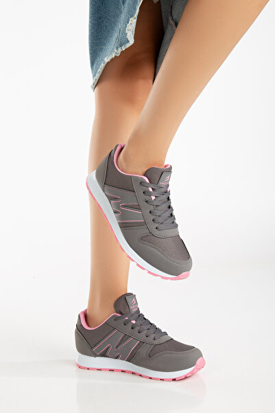 BOUIS Unisex Füme Pembe Bağcıklı Casual Rahat Taban Konforlu Yumuşak Yürüyüş Günlük Sneaker Spor Ayakkabı
