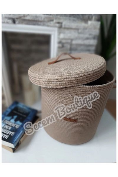 Secem Boutique Handmade Basket, Organizer Basket, Basket with Lid, Living Room Decor, Wicker Basket, Jute Basket