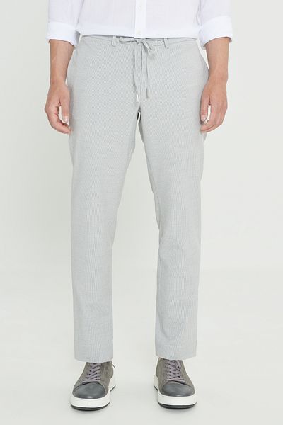 ALTINYILDIZ CLASSICS Stretchy Slim Fit Λευκό-Γκρι παντελόνι - με πλαϊνές τσέπες και ελαστική μέση